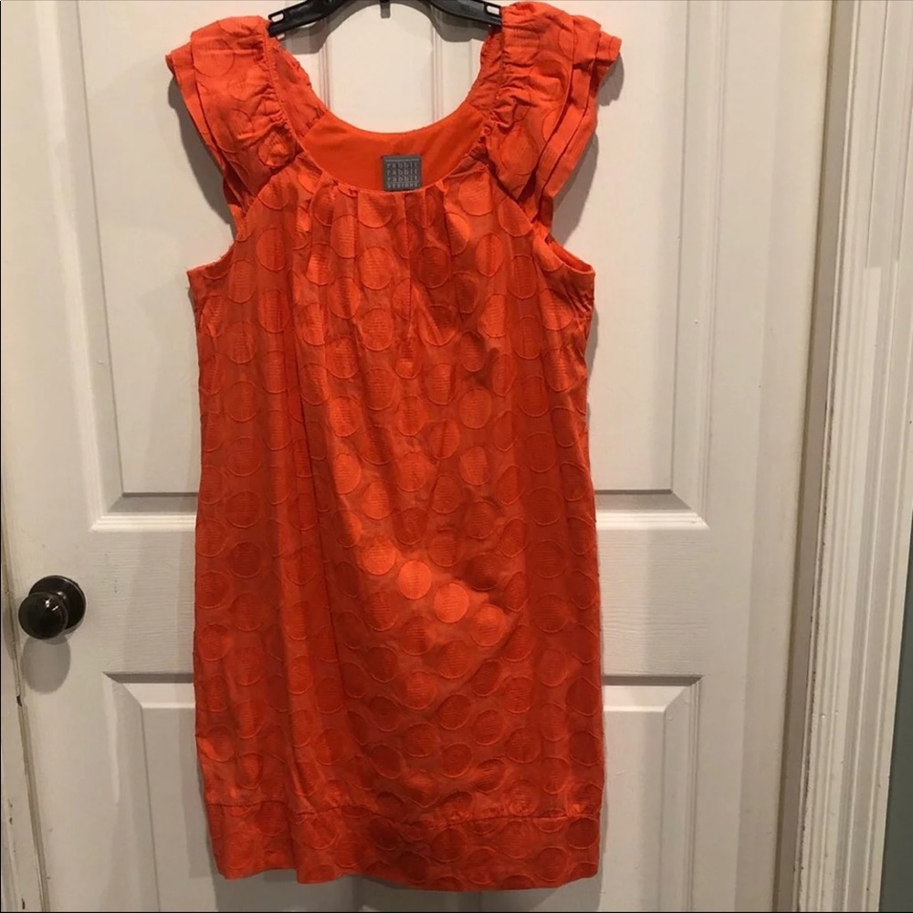 Rabbit Rabbit Rabbit Designs Tangerine Sleeveless 
Ruffle scoop neck Dress Sz 14
